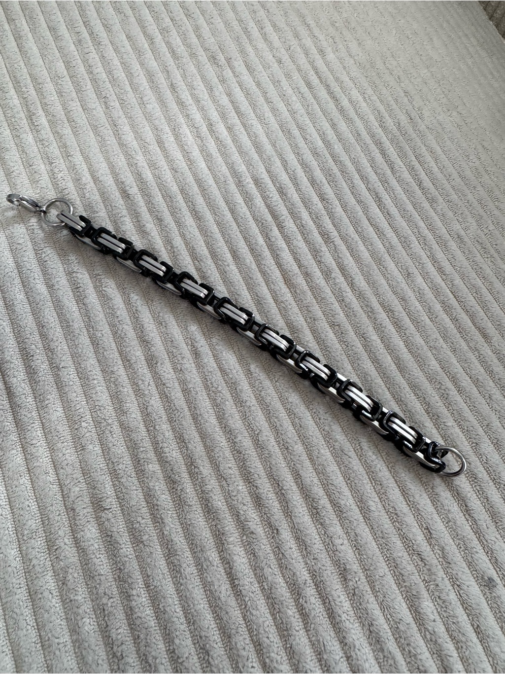 Black  Silver Tone Link Bracelet Unisex Chain Style